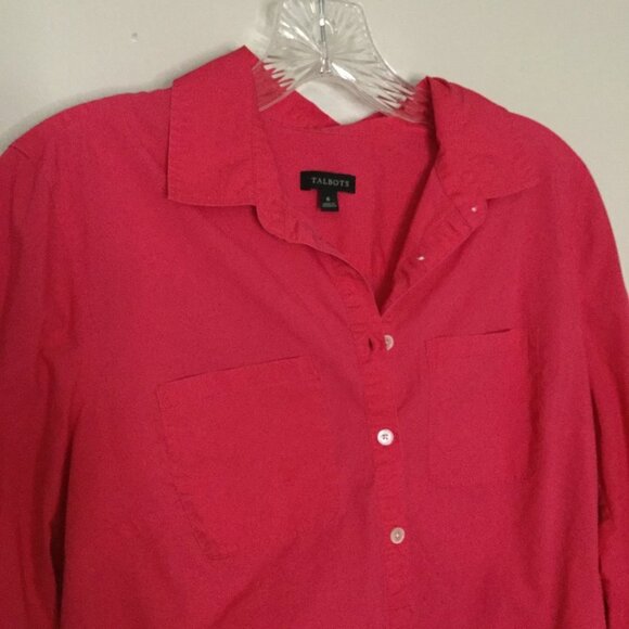 Talbots Bright Pink Half Button Front Cotton Shirt - Picture 4 of 8